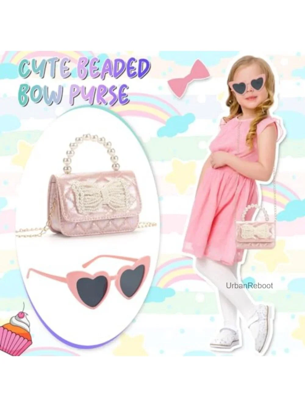 Toddler Crossbody Purse Bow Bag Girls Heart Glasses Set Gift